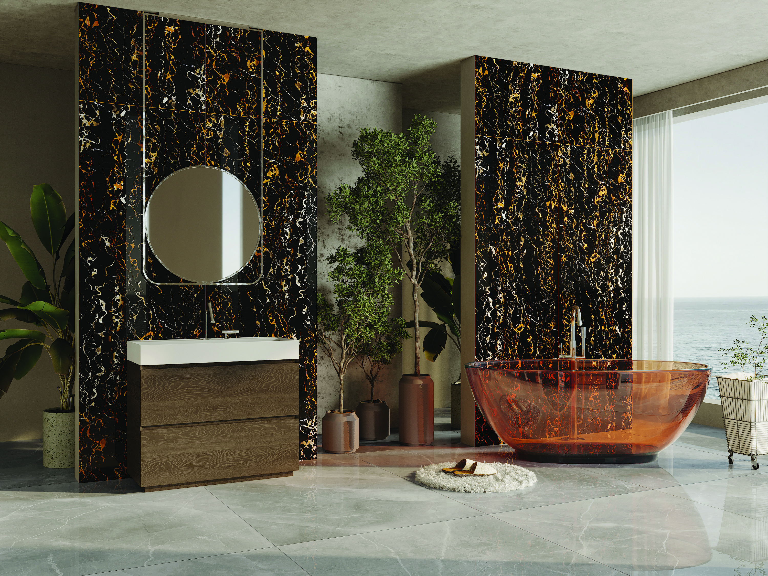 golden portoro sintered stone for luxury interiors