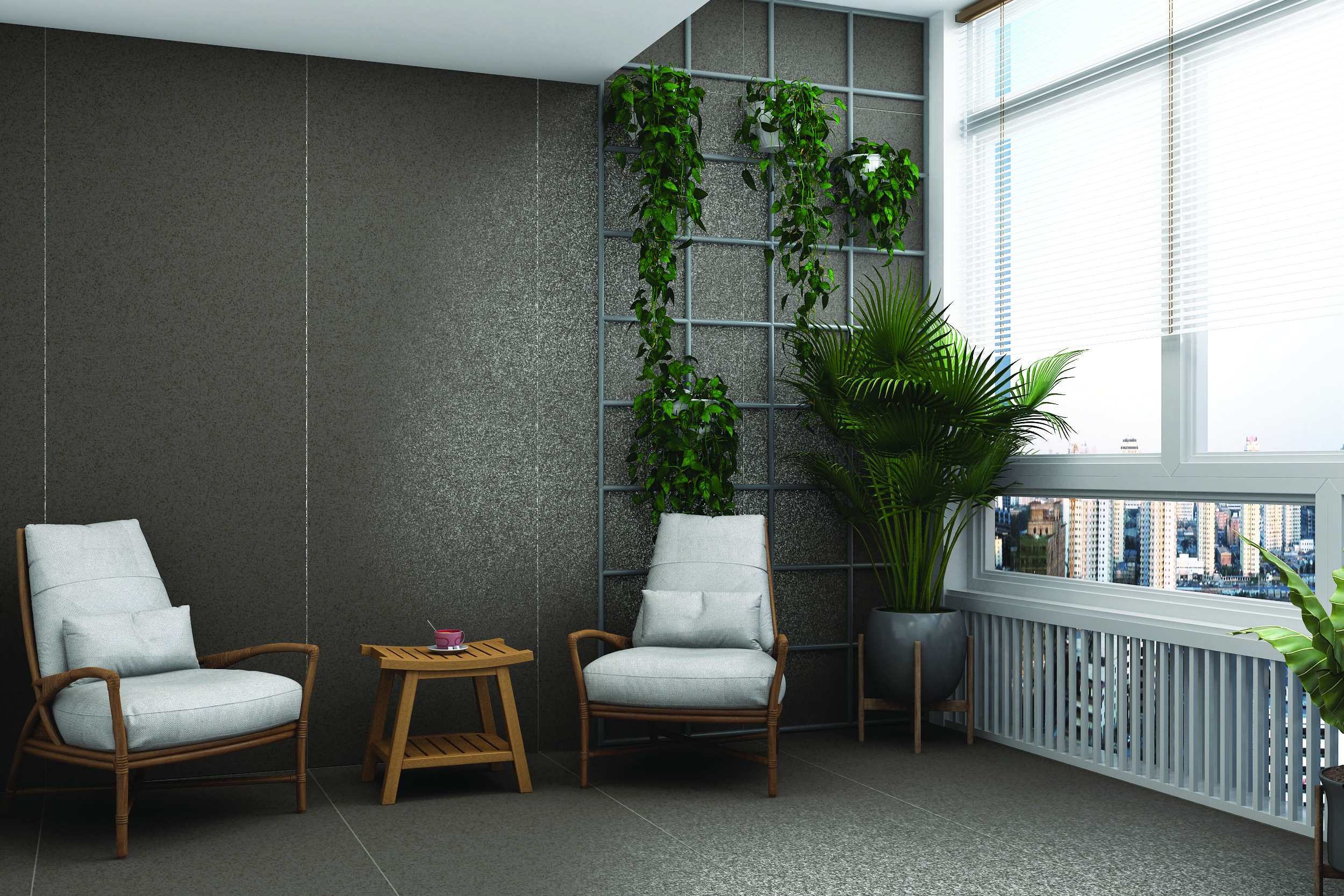 grey carving modern balcony wall design