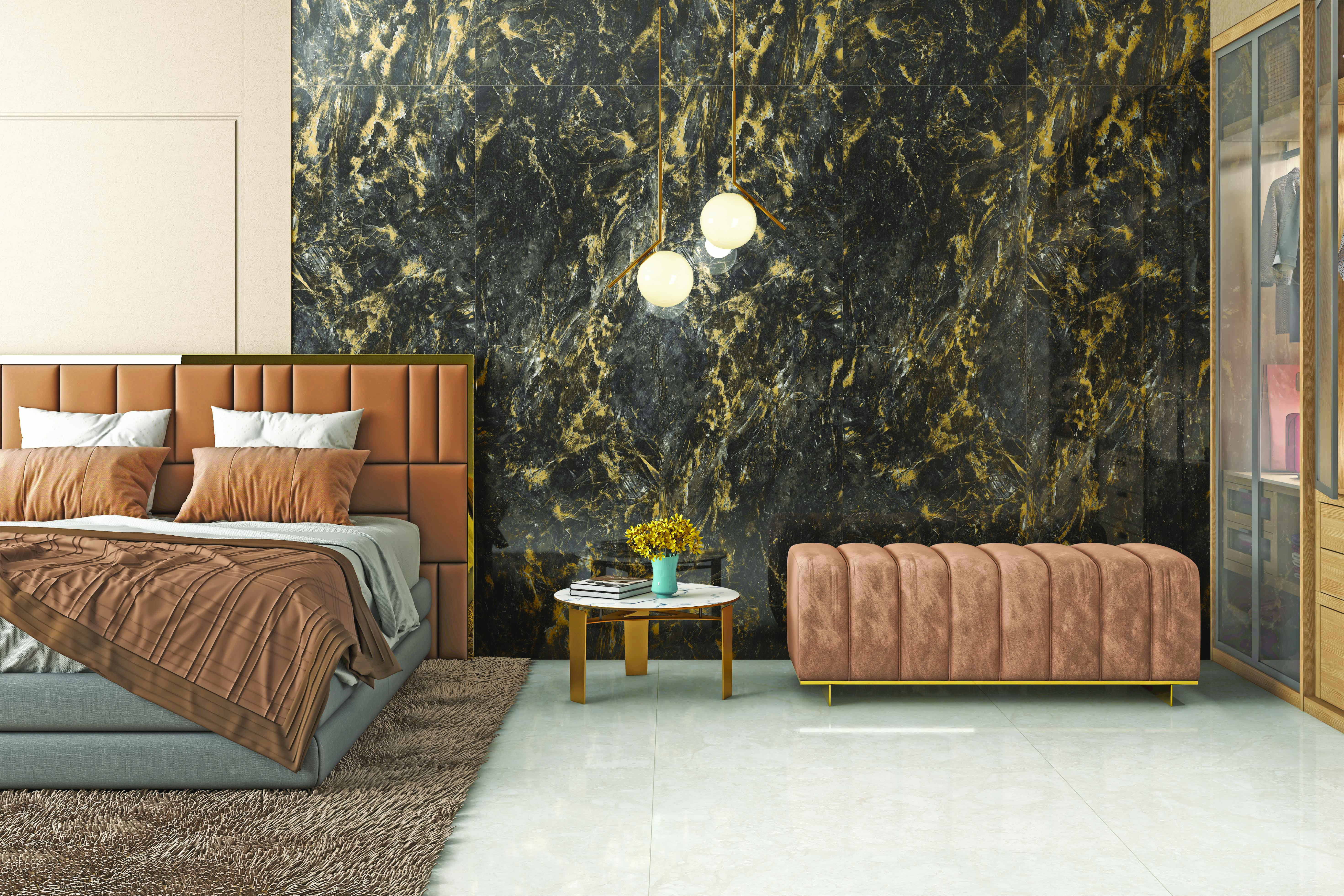 thunder black sintered stone bedroom design